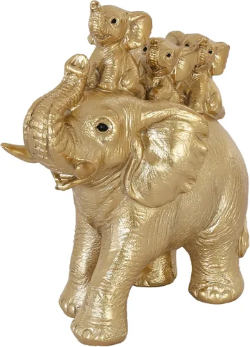 Vista 3 de Decoración de estatua de elefante dorado, figuras de elefante que traen buena suerte, salud, fuerza, oficina, estante de TV, estante, sala de estar