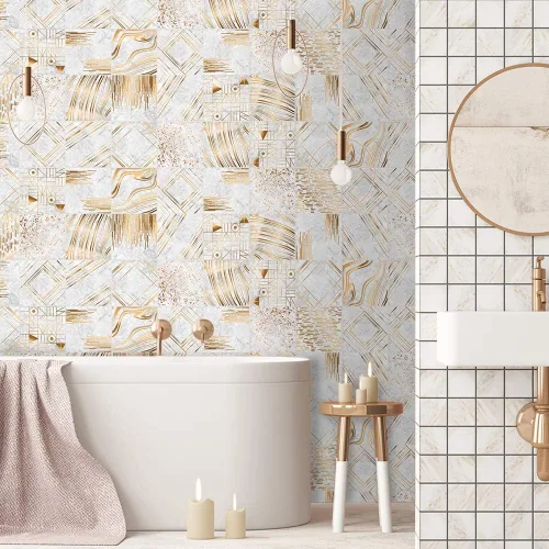 Vista 19 de Alwayspon 10 calcomanías de transferencia de azulejos de vinilo con efecto mármol, 6 x 6 pulgadas, calcomanías autoadhesivas para decoración de baño