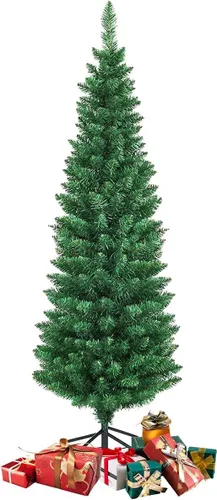 Vista 9 de ERGOMASTER Árbol de Navidad de lápiz de 6 pies, árbol de Navidad artificial delgado con 400 puntas de ramas de PVC, soporte de metal resistente