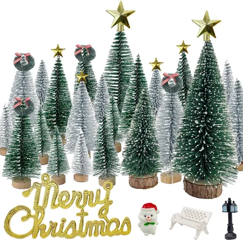 Vista 10 de mini Christmas Tree Bottle Brush Christmas Trees with Wooden Bases Christmas Decorations for Party Table top decer Christmas Tree （5pcs） Verde