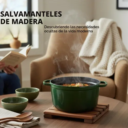 Vista 5 de LO-MAS - Salvamanteles de madera para ollas y sartenes calientes, madera de acacia sólida resistente al calor, protector duradero de cocina y mesa