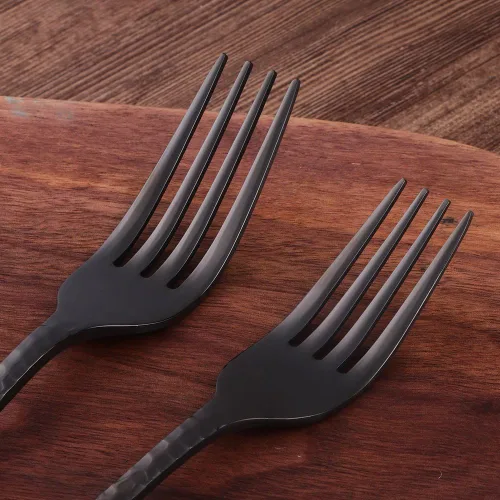 Vista 8 de Juego de 5 piezas de cubiertos de acero inoxidable negro para 1, juego de cubiertos incluye cuchillo de cena, tenedor de mesa, cuchara de mesa