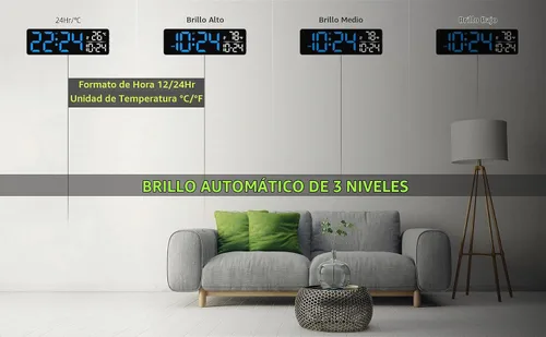 Vista 5 de Reloj de pared LED digital grande con fecha, temperatura, brillo automático, DST automático Gran reloj digital para dormitorio, escritorio, aula