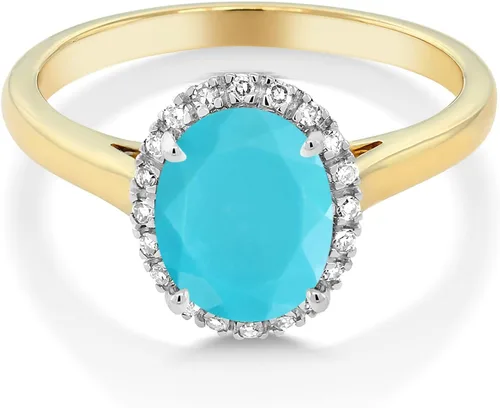 Vista 45 de Gem Stone King Anillo de compromiso ovalado de oro amarillo de 10 quilates con piedra natal y halo de diamantes Ovalado de 0.354 x 0.276 in
