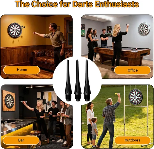 Vista 6 de Soft Tip Dart Points 150/300/600 Pack - 2BA Thread Plastic Dart Tips Replacement Dart Accessories Set - Black