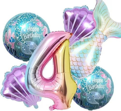 Vista 10 de Kit de decoración de cumpleaños de sirena sdquskin: 6 globos verdes de sirena (número 1) para niñas