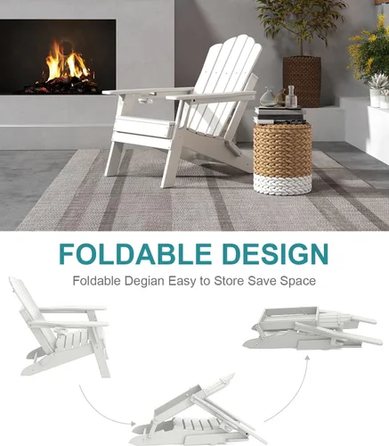 Vista 6 de FOOWIN Adirondack - Silla plegable de polietileno de alta densidad para patio con soporte para tazas, silla de plástico resistente de 400 libras