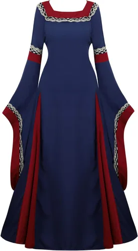 Vista 14 de Haorugut Disfraz medieval renacentista para mujer, vestido retro para cosplay 6508negro y blanco