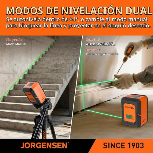 Vista 5 de JORGENSEN Nivel láser con trípode, herramienta niveladora láser de módulos dobles de 100 pies