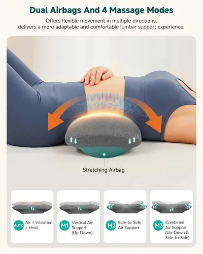 Vista 2 de Almohada de apoyo lumbar 3 en 1, masajeador de espalda de elevación de aire Gris-oscuro