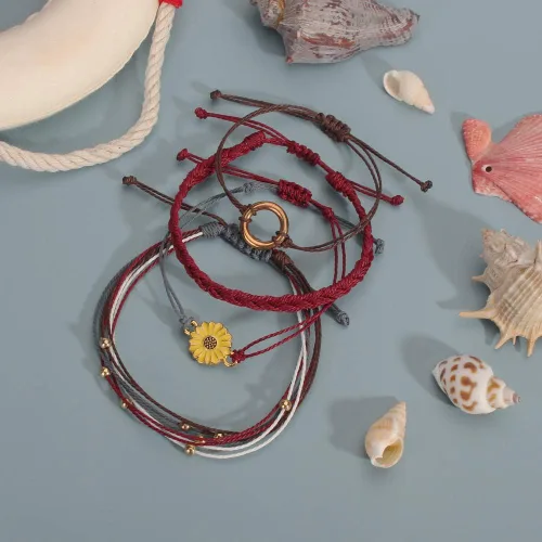 Vista 5 de Pulsera de cuerda trenzada hecha a mano con diseño de girasol para adolescentes y mujeres
