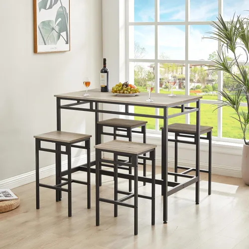 Vista 2 de Juego de comedor de 5 piezas, mesa de comedor con 4 taburetes, mesa de desayuno de cocina para el hogar, juego de mesa de bar, mesa de bar con 4