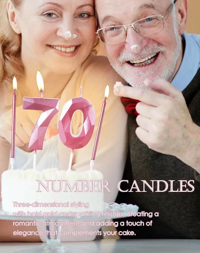 Vista 7 de Vela rosa de cumpleaños número 1 con 6 velas largas, decoraciones de decoración de pastel para fiesta de niña de 1 año, suministros de celebración