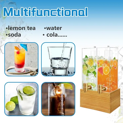 Vista 6 de Paquete de 2 dispensadores de bebidas de 2 galones, dispensador grande de bebidas con soporte de madera, dispensador de bebidas con núcleo de hielo