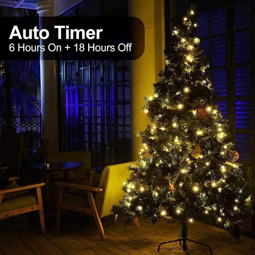 Vista 5 de MASHANG Luces de Navidad – Cadena de luces a pilas, 50 luces LED, miniluces, 8 modos, cable verde, mini juego de luces con temporizador para árbol
