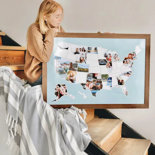 Vista 3 de 1DEA.me Mapa fotográfico de Estados Unidos - Mapa de viaje de 50 estados - 24 x 36 pulgadas - Incluye un creador de fotos seguro - Fácil de usar