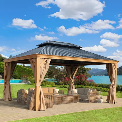 Vista 10 de Aoodor - Gazebo de techo rígido para exteriores de 10 x 12 pies