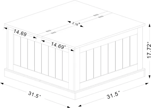 Vista 10 de Locsear Mesa de centro de granja, mesa central cuadrada de madera con gran compartimento de almacenamiento oculto para sala de estar, mesa de cóctel