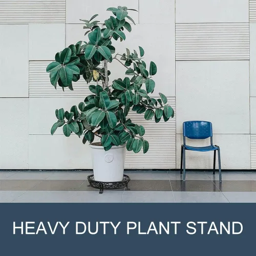 Vista 6 de Yimobra Soporte de metal para plantas de exterior e interior, soporte resistente para macetas de hierro forjado a prueba de óxido, soporte redondo