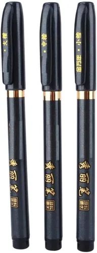 Vista 7 de Maxmartt 3 bolígrafos de tinta de artista de 3 tamaños para escribir dibujo, caligrafía china japonesa, shodo, pincel de tinta, bolígrafo de tinta