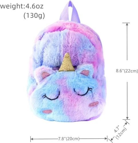 Vista 2 de Bonita mochila moderna para niñas para jardín de infantes, mochila de viaje de unicornio para niños, Morado, 22x20x12cm, Viajar