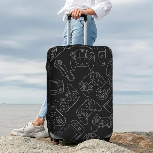Vista 7 de Fundas elásticas para maletas de equipaje con patrón de controlador de videojuegos, protector de equipaje, maleta de viaje, funda protectora