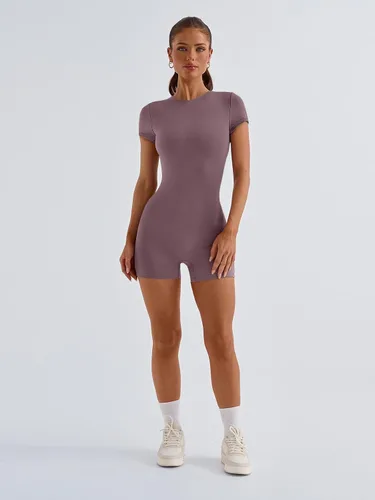Vista 2 de AUTOMET Enterizo de una pieza para mujer, para entrenamiento, yoga, cuello redondo, manga corta