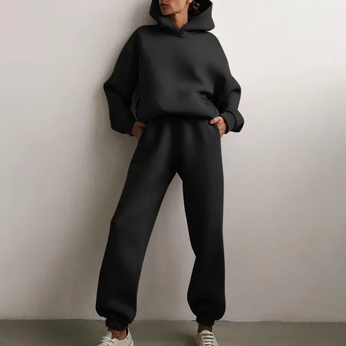 Vista 2 de Conjunto deportivo de 2 piezas para mujer, sudadera de manga larga, sudadera con capucha y pantalones largos