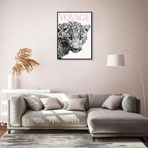 Vista 4 de Arte de pared con estampado de leopardo y estampado de leopardo de color rosa, diseño de guepardo blanco y negro, decoración de lienzo de lujo