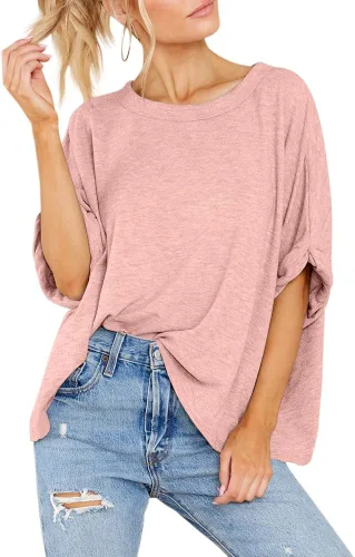Vista 3 de Camiseta de gran tamaño para mujer, de verano, casual, de manga corta, holgada