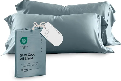 Vista 12 de Olive + Crate Tencel - Fundas de almohada de eucalipto, 100% Tencel Lyocell fundas de almohada refrescantes para personas que duermen con calor