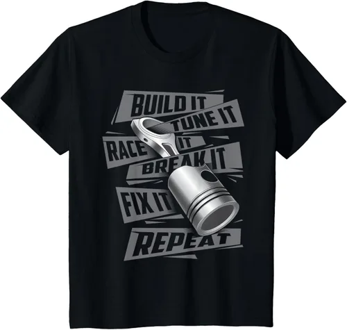 Vista 46 de Build It Tune It Race It Break It - Camiseta para entusiastas de los coches de carreras, talla S Negro