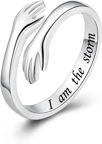 Vista 55 de Anillos de abrazo de plata esterlina S925 para mujeres, adolescentes y niñas, anillo ajustable para nieta, hija, esperanza, promesa, amistad, anillo