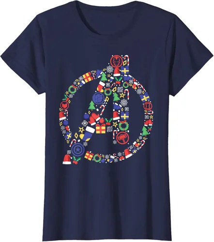 Vista 37 de Marvel Avengers A Logo Symbol Holiday Christmas Icons Camiseta, Negro