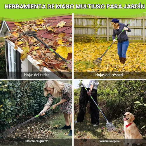 Vista 8 de WORKPRO Rastrillo, rastrillo pequeño para hojas con mango largo ajustable de 72 pulgadas, 11 púas de acero, rastrillos de hojas de metal resistentes
