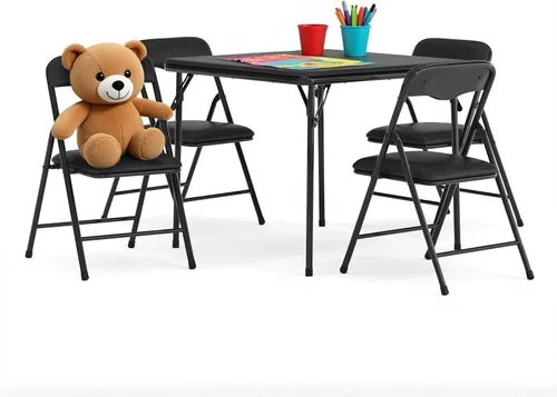 Vista 2 de HBCY Creations Juego de mesa y sillas plegables para niños de 5 piezas, diseño negro, ligero y portátil, función de bloqueo de seguridad, asientos
