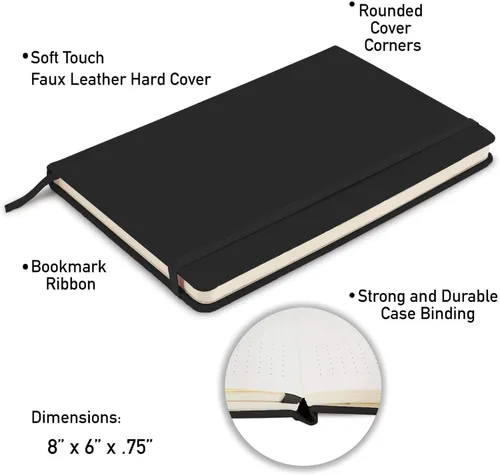 Vista 4 de Simply Genius Cuadernos A5, negro, paquete de 4, tapa dura, cuadrícula punteada para el trabajo y la escuela