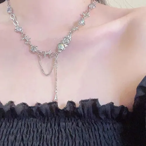 Vista 77 de Y2k - Collar irregular con dije de estrella, piedra de luna, diseño de cadena de moda, joyería de plata picante para mujer