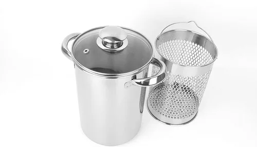 Vista 3 de Olla de espárragos de acero inoxidable con vaporera y tapa con cesta y tapa para pasta 16 cm 4L