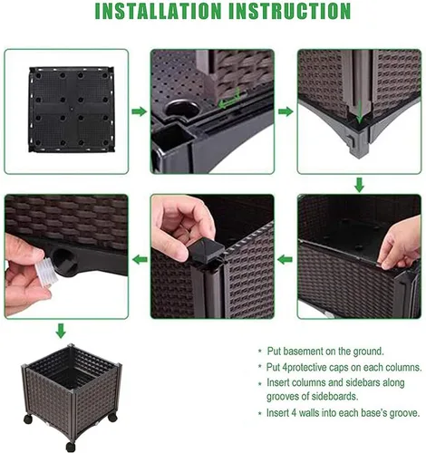 Vista 5 de Cama de jardín elevada con ruedas, maceta de plástico con riego automático con tapón de drenaje, kit de maceta de ratán para interiores