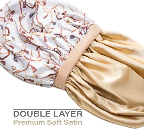 Vista 3 de CAPLORD Gorro de satén forrado para dormir, gorro de bambú para el cabello rizado natural para mujeres y hombres