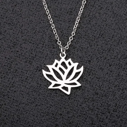 Vista 3 de Collar con colgante de flor de loto de acero inoxidable, joyería de yoga, regalo inspirador para ella, Acero inoxidable