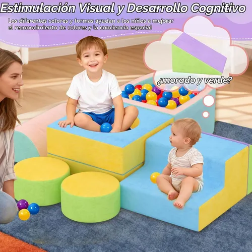 Vista 5 de Juguetes de escalada para niños pequeños para interiores, bloques de escalada de espuma para bebés de 6 piezas con pozo de bolas, juego suave