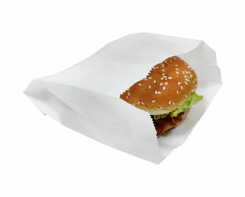 Vista 2 de Paquete de 100 bolsas de papel kraft 100% blanco, 2.75 x 10 pulgadas, bolsa lisa blanca con soporte para utensilios de cocina (caja de 100 piezas)
