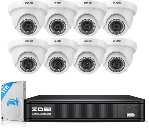 Vista 10 de ZOSI Sistema de cámara de seguridad para el hogar PoE de 8 canales 8MP 4K PoE al aire libre, 8 cámaras IP domo PoE con cable de 5 MP (3K), NVR PoE