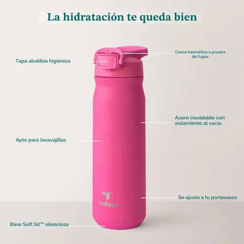 Vista 3 de REDUCE Hydrate Pro - Botella de agua aislada de acero inoxidable de 24 onzas, tapa abatible a prueba de fugas, apta para lavavajillas, sin BPA
