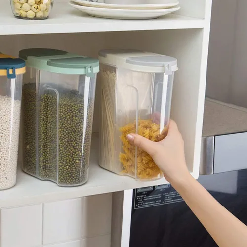 Vista 8 de Cabilock Recipientes herméticos para almacenamiento de alimentos, contenedor dispensador de cereales, 2 compartimentos, recipientes