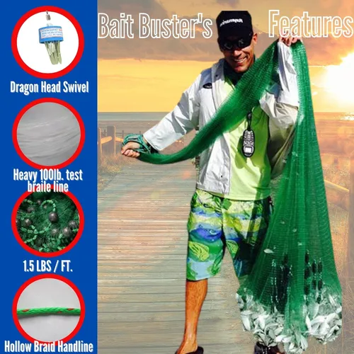 Vista 2 de Minnow Cast Net 1/4" Sq. malla verde (10 pies)