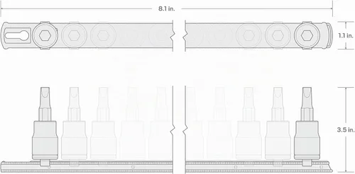 Vista 4 de TEKTON Juego de llaves de vaso de impacto Torx de 1/2 pulgada con riel, 8 piezas (T30-T70) SIB92102