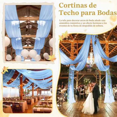 Vista 7 de MODFUNS Cortinas de boda para decoración de techo, cortinas de arco de boda azul bebé, 5 x 20 pies, 2 paneles de gasa transparente, cortina de tul